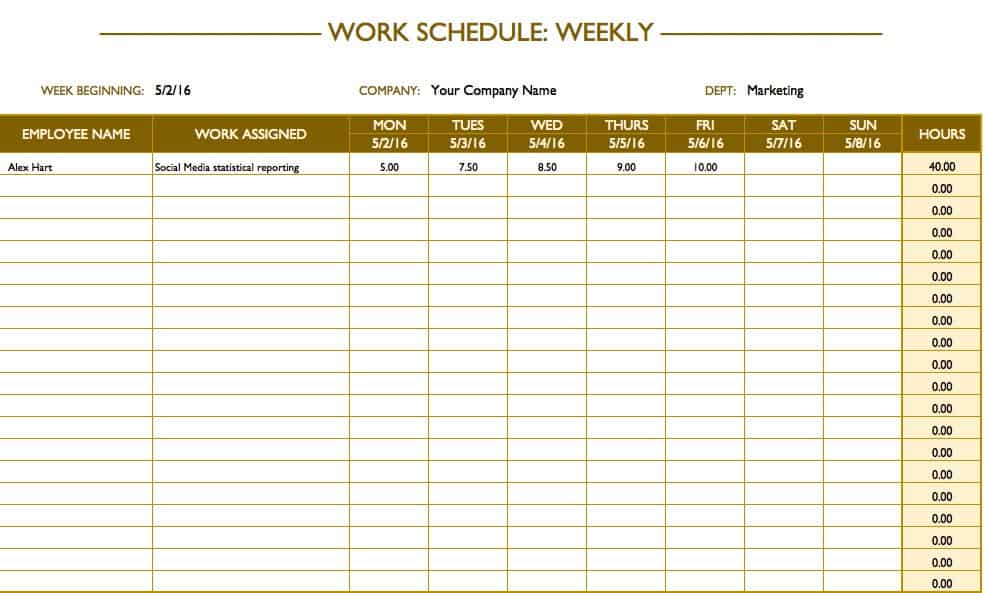 Weekly Work Schedule Template